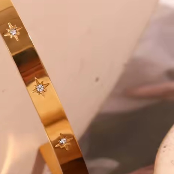 Starburst Cuff Bracelet 18K Gold Stainless Steel - Picture 6 of 16